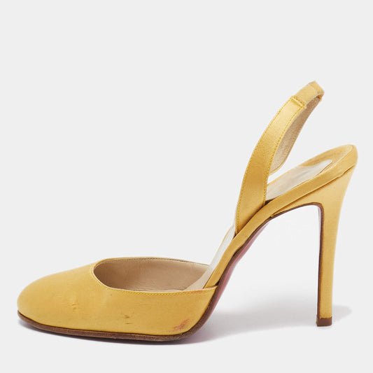 Original Christian Louboutin Yellow Satin Picador Slingback Pumps Size 36.5