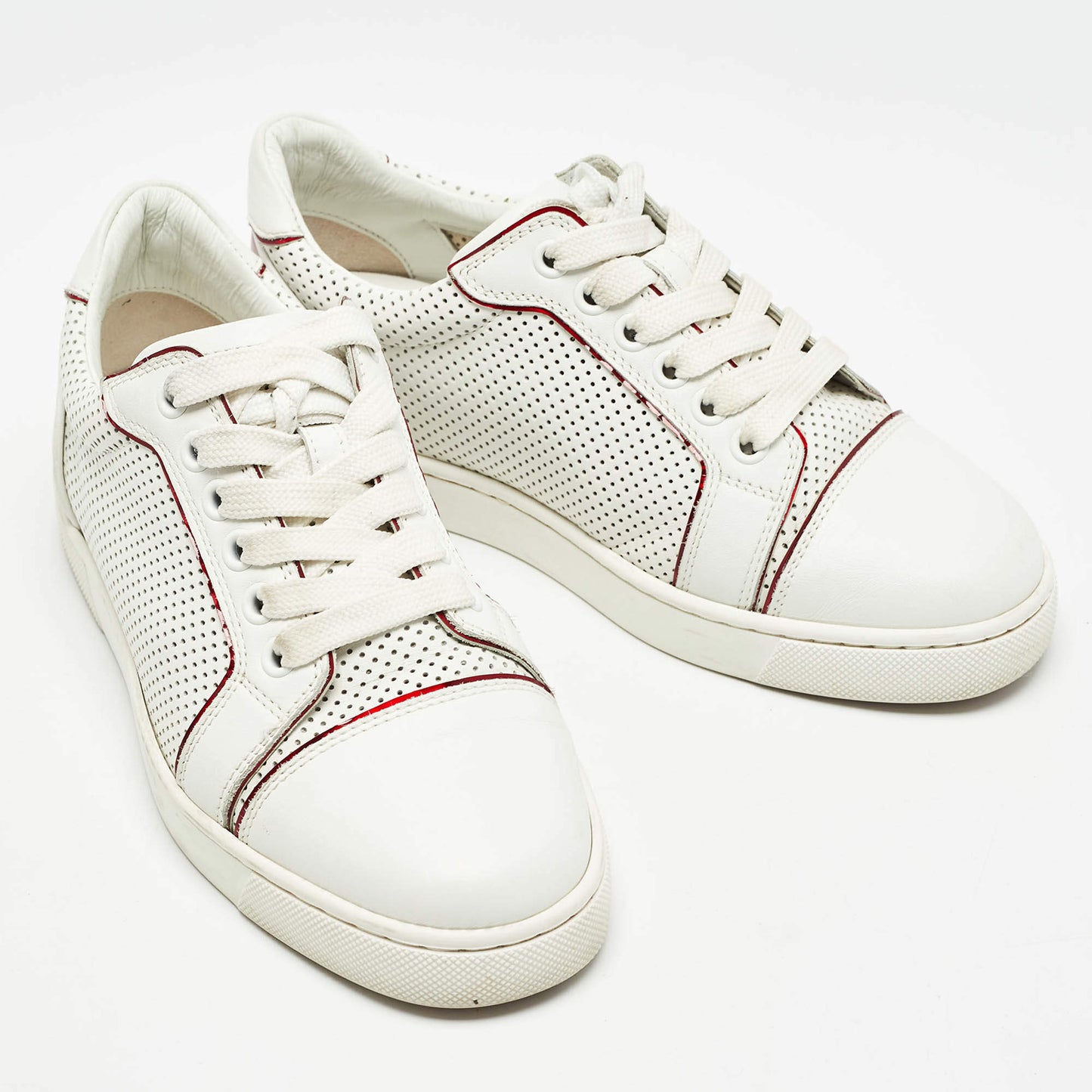 Original Christian Louboutin White Leather and PVC  Trimmed Fun Vieira Trainers Size 34.5