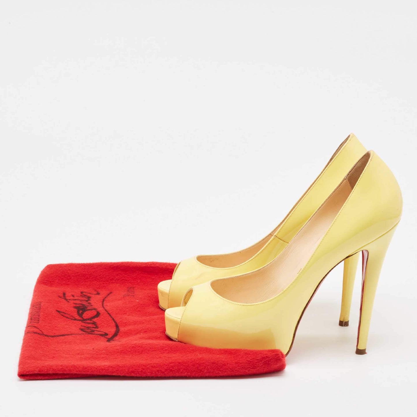 Original Christian Louboutin Yellow Patent Leather Very Prive Pumps Size 37.5