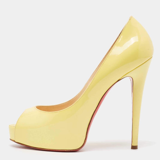 Original Christian Louboutin Yellow Patent Leather Very Prive Pumps Size 37.5