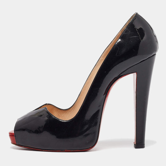 Original Christian Louboutin Black Patent Leather Carroseria Peep Toe Pumps Size 39