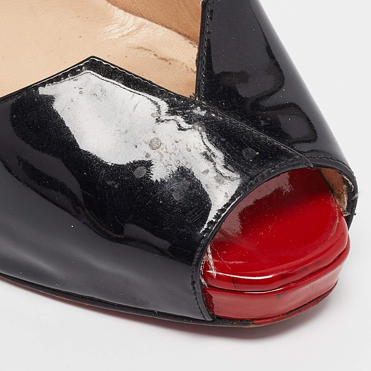 Original Christian Louboutin Black Patent Leather Carroseria Peep Toe Pumps Size 39