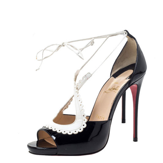 Original Christian Louboutin Black/White Patent Leather Operissima Sandals Size 36.5