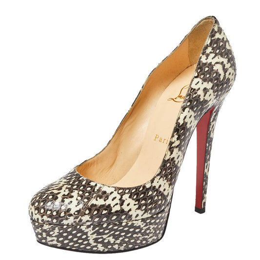 Original Christian Louboutin Black/White Python Bianca Platform Pumps Size 38