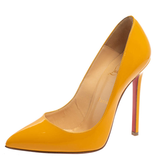 Original Christian Louboutin Yellow Patent Leather Pigalle Pointed Toe Pumps Size 37.5