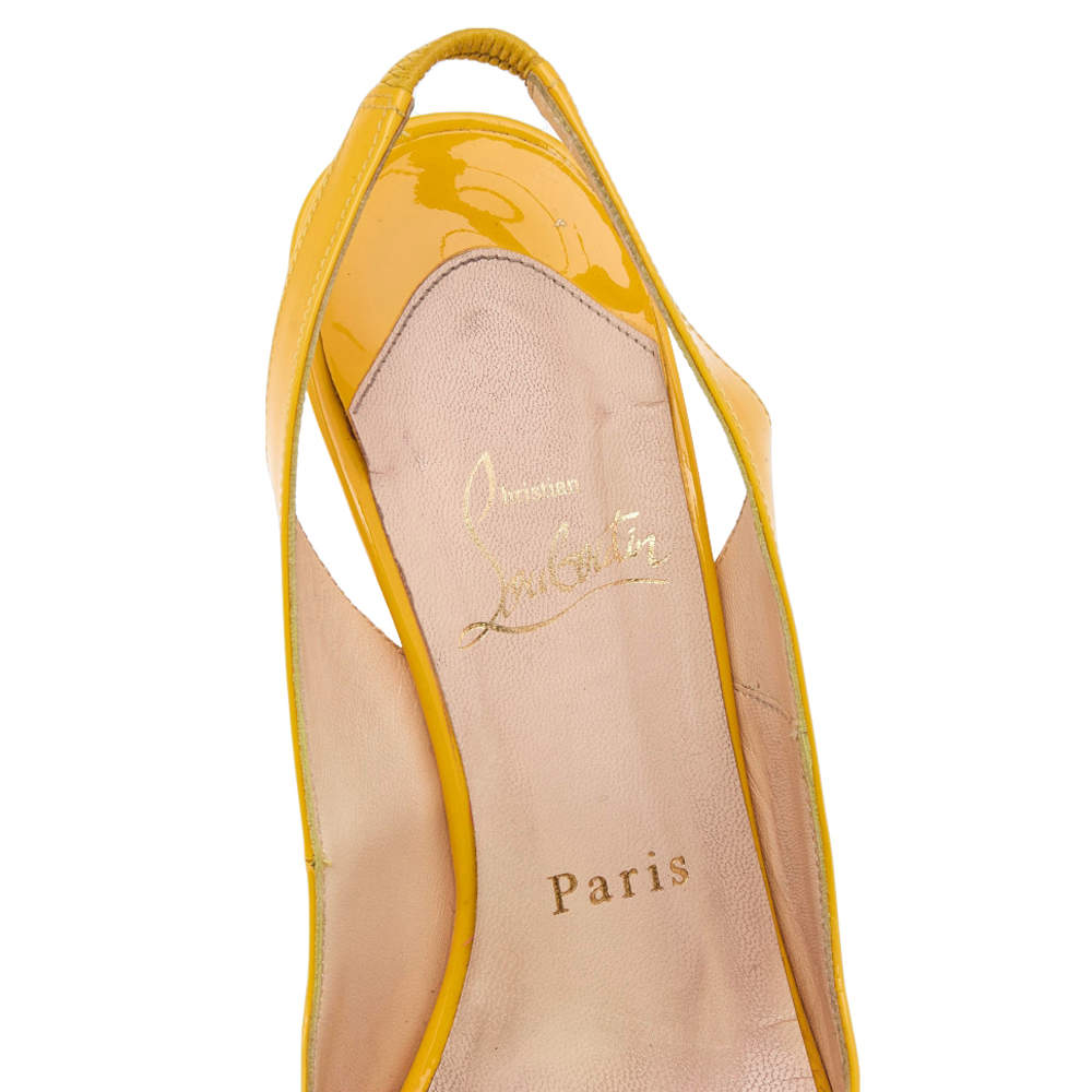 Original Christian Louboutin Yellow Patent Leather Peep Toe Platform Slingback Sandals Size 36