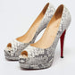 Original Christian Louboutin Grey/White Python Altadama Peep Toe Platform Pumps Size 37