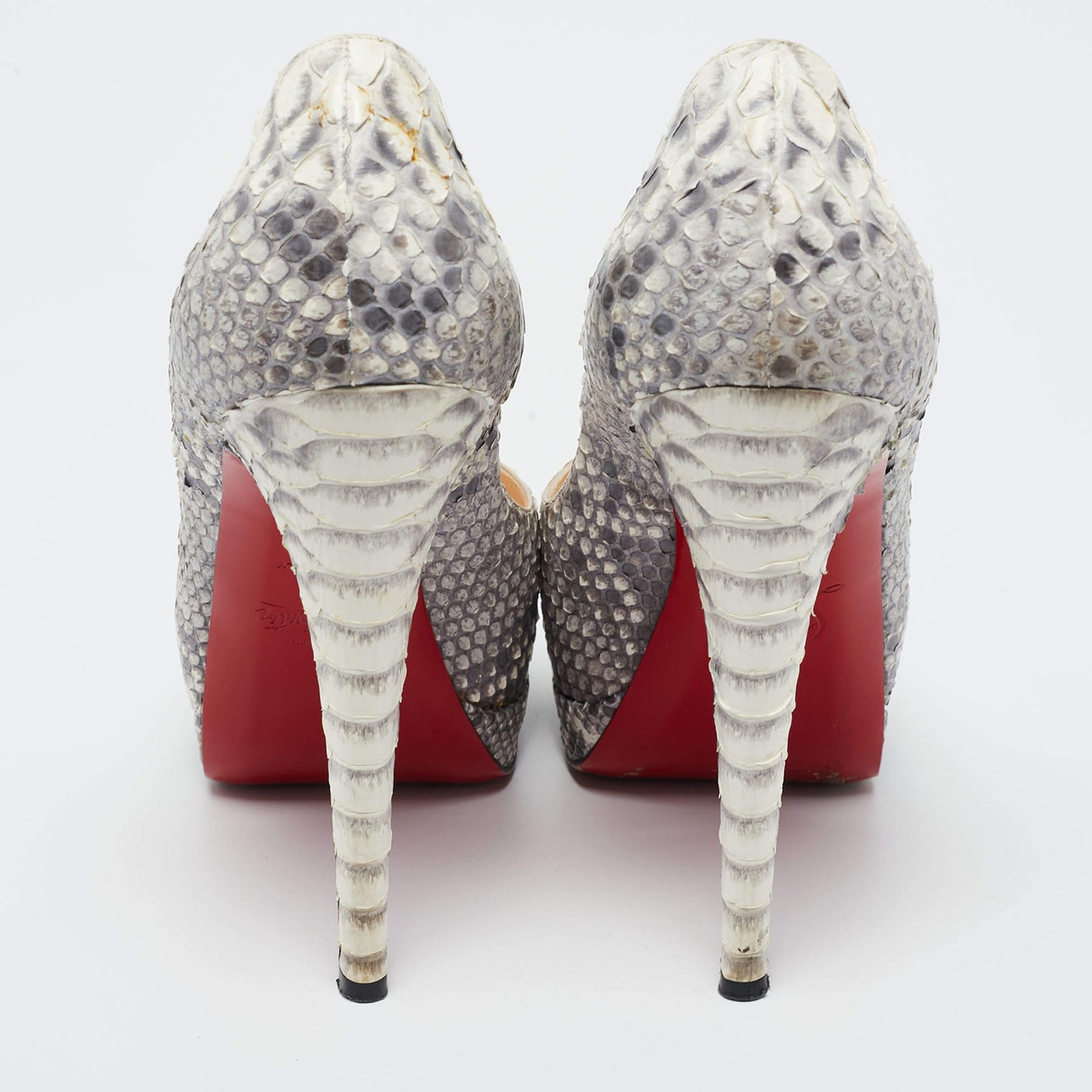 Original Christian Louboutin Grey/White Python Altadama Peep Toe Platform Pumps Size 37