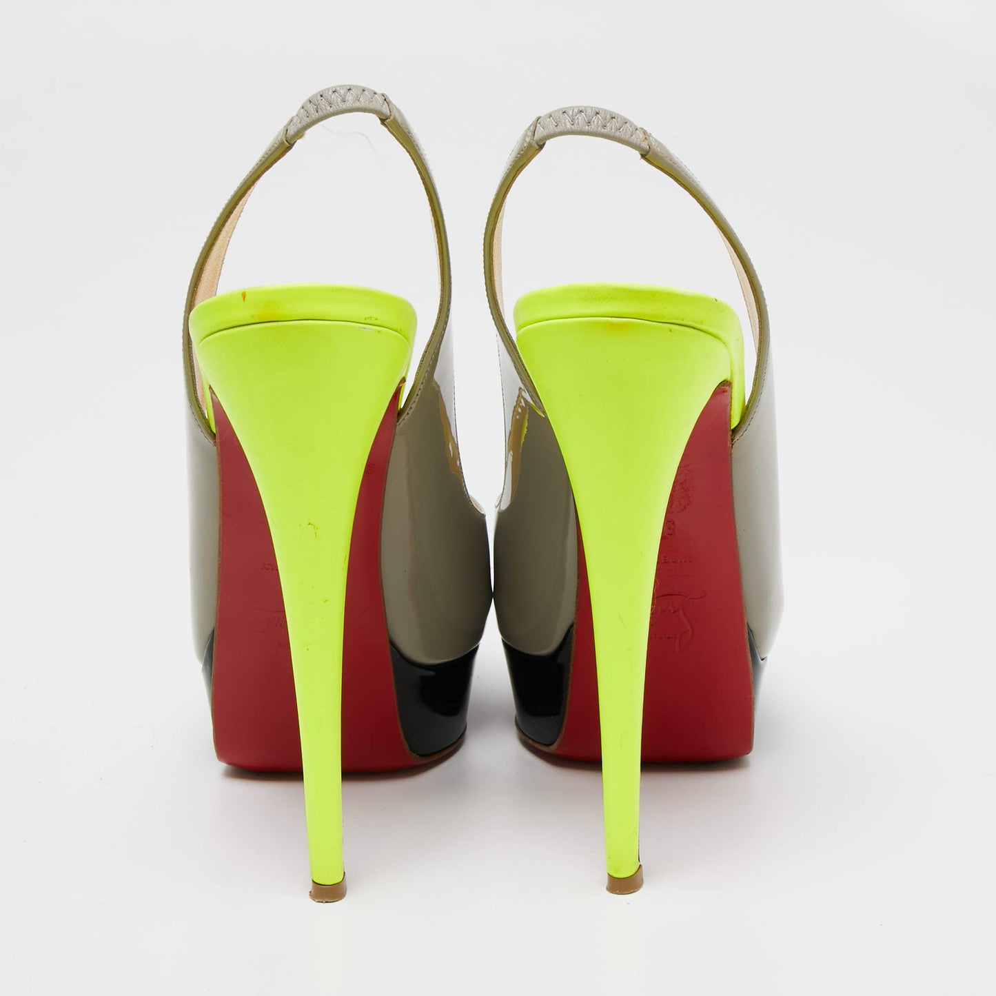 Original Christian Louboutin Tri-Color Patent Leather Lady Peep-Toe Slingback Sandals Size 37.5