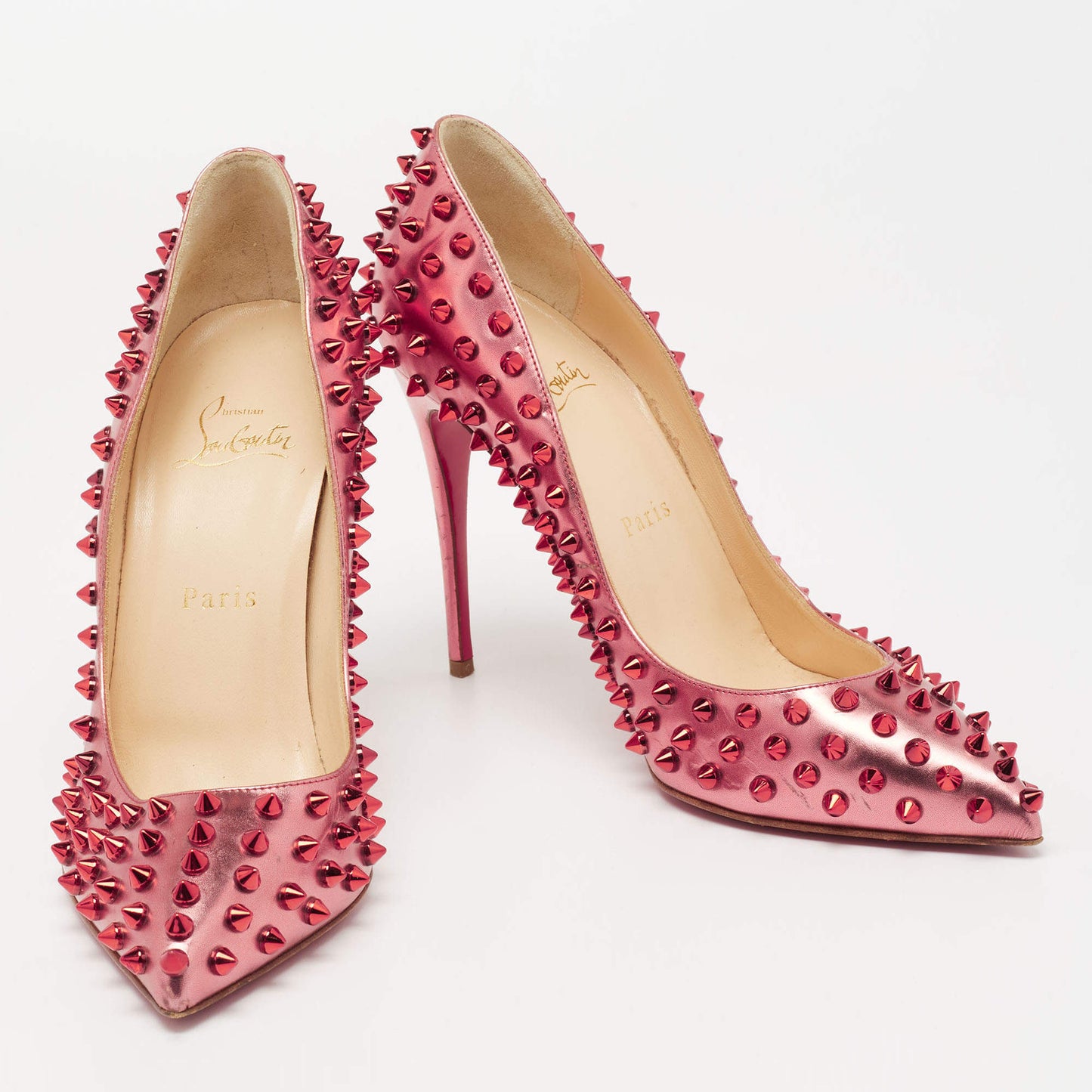 Original Christian Louboutin Two-Tone Metallic Leather Pigalle Spikes Pumps Size 38.5