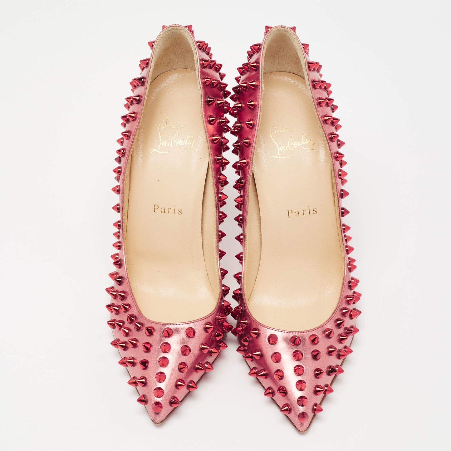 Original Christian Louboutin Two-Tone Metallic Leather Pigalle Spikes Pumps Size 38.5