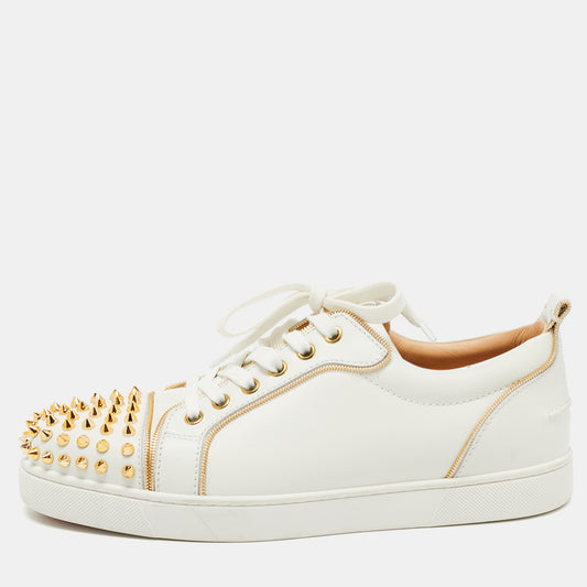 Original Christian Louboutin White Leather Vieira 2 Spike Low Top Sneakers Size 40