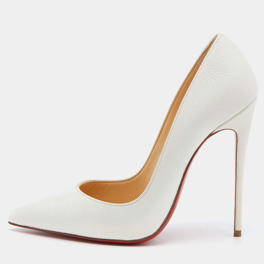 Original Christian Louboutin White Lizard Embossed Leather So Kate Pumps Size 37