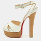 Original Christian Louboutin White Leather Criss Cross Platform Ankle Strap Sandals Size 36.5