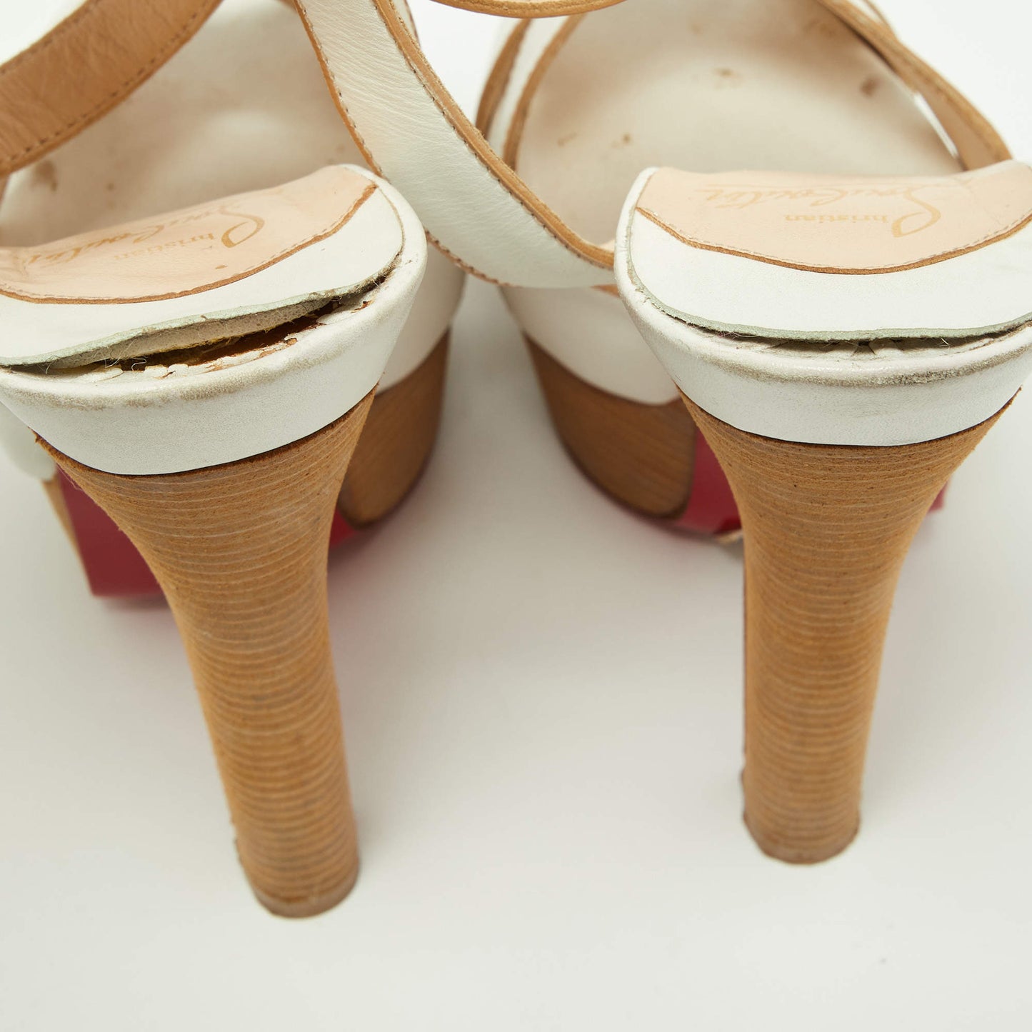 Original Christian Louboutin White Leather Criss Cross Platform Ankle Strap Sandals Size 36.5