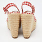 Original Christian Louboutin Red/White Gingham Fabric Menorca Espadrille Wedge Pumps Size 37