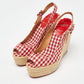 Original Christian Louboutin Red/White Gingham Fabric Menorca Espadrille Wedge Pumps Size 37