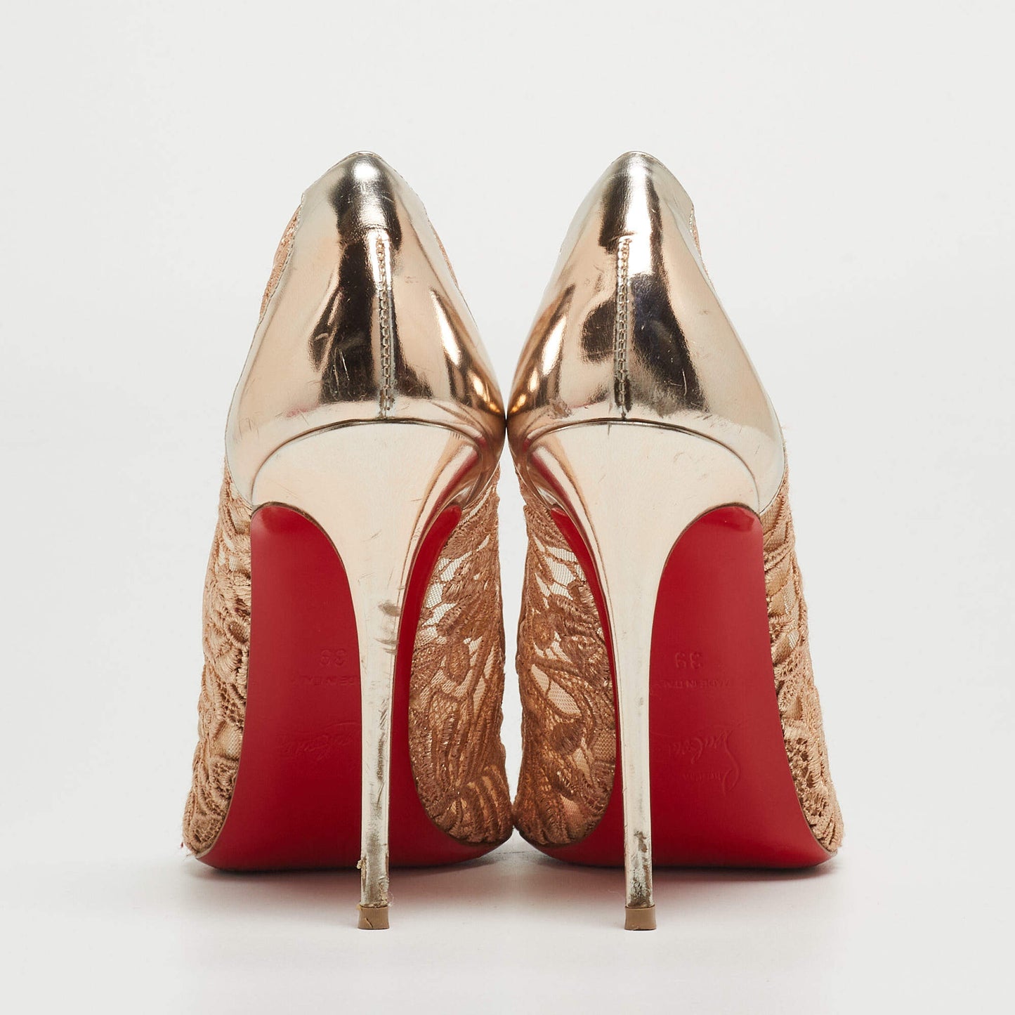 Original Christian Louboutin Rose Gold Lace and Mesh Follies Pumps Size 39