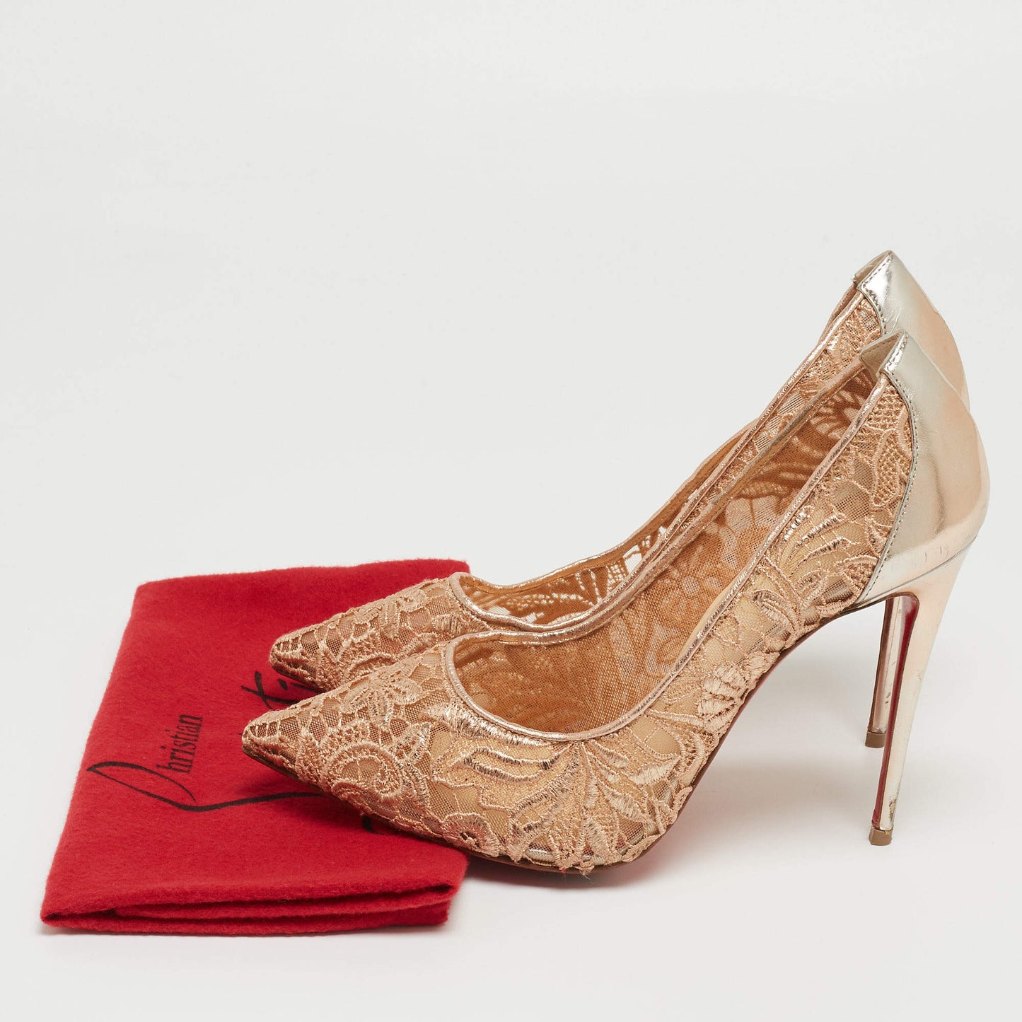 Original Christian Louboutin Rose Gold Lace and Mesh Follies Pumps Size 39