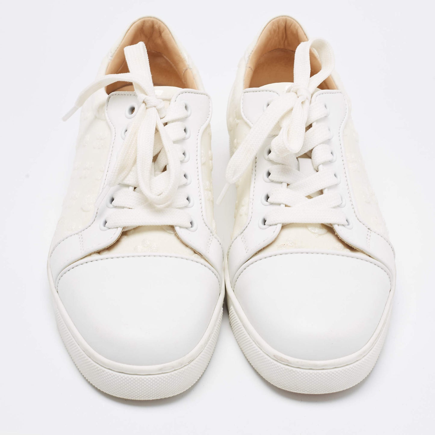 Original Christian Louboutin White Fabric And Leather Vieira Orlato Trainers Sneakers Size 36.5