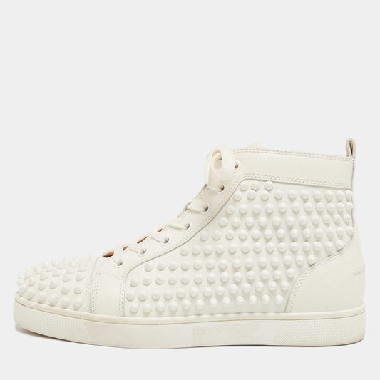 Original Christian Louboutin White Leather Louis Spikes High Top Sneakers Size 39