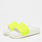 Original Christian Louboutin Neon Yellow Leather Spikes Pool Fun Flat Slides Size 40