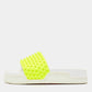 Original Christian Louboutin Neon Yellow Leather Spikes Pool Fun Flat Slides Size 40