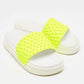 Original Christian Louboutin Neon Yellow Leather Spikes Pool Fun Flat Slides Size 40