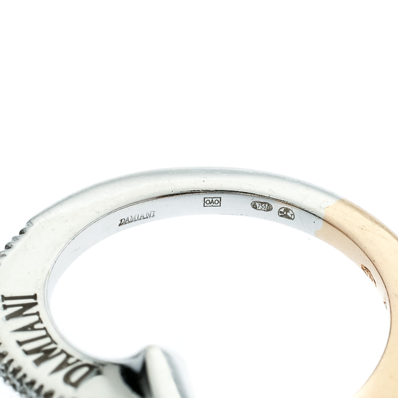 Original Damiani Eden Diamond Two Tone 18k Gold Open Ring Size 55