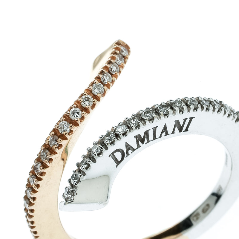 Original Damiani Eden Diamond Two Tone 18k Gold Open Ring Size 55