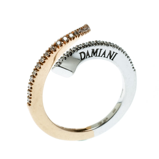 Original Damiani Eden Diamond Two Tone 18k Gold Open Ring Size 55