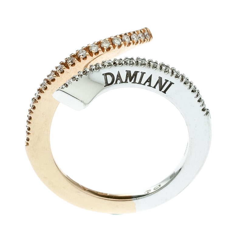 Original Damiani Eden Diamond Two Tone 18k Gold Open Ring Size 55