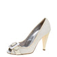 Original D&G White/Cream Woven Fabric And Patent Leather Buckle Peep Toe Pumps Size 38