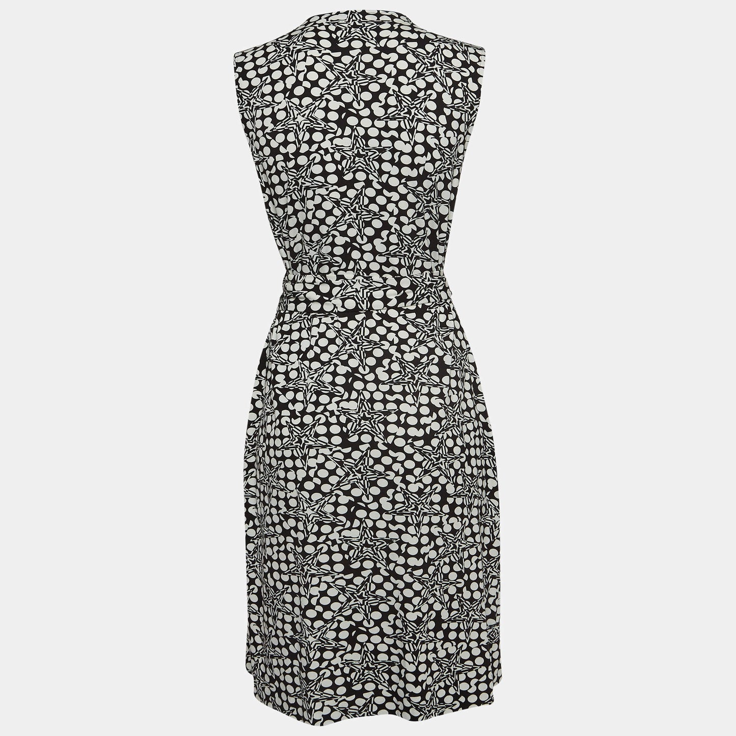 Original Diane Von Furstenberg Black/White Geometric Print Jersey Midi Wrap Dress L