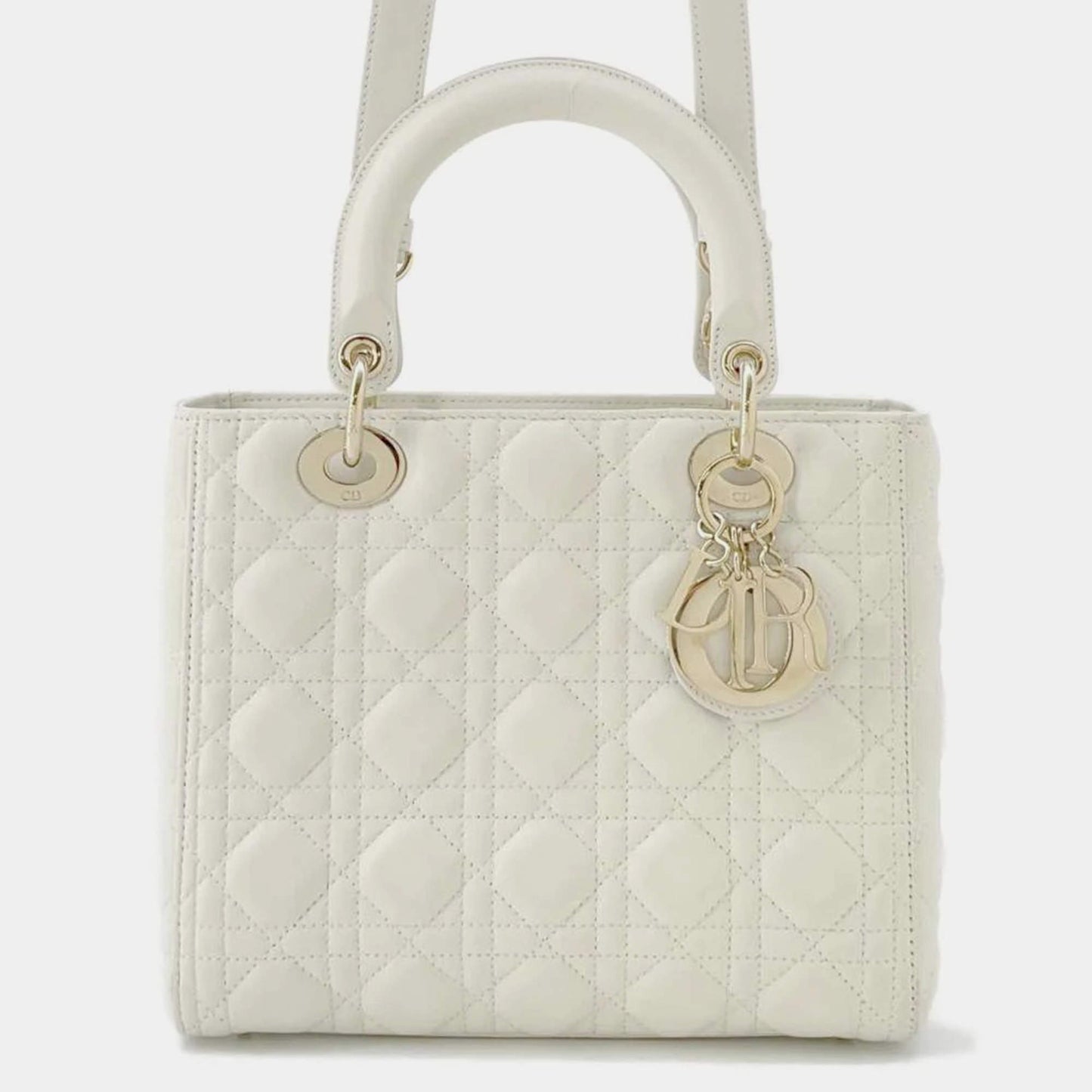 Original Dior  White Lambskin Lady Dior Handbag Size Medium