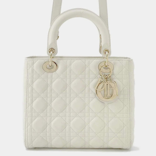 Original Dior  White Lambskin Lady Dior Handbag Size Medium