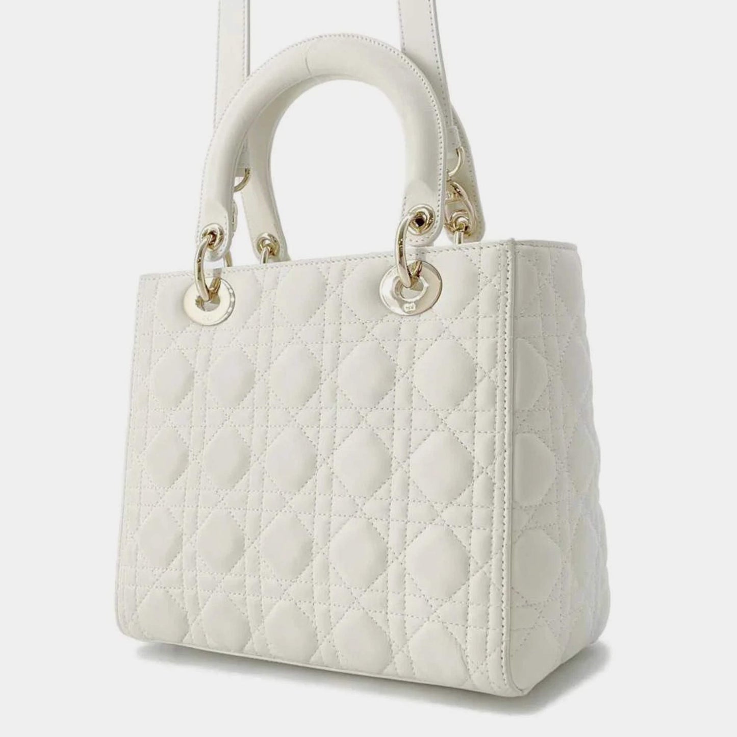 Original Dior  White Lambskin Lady Dior Handbag Size Medium