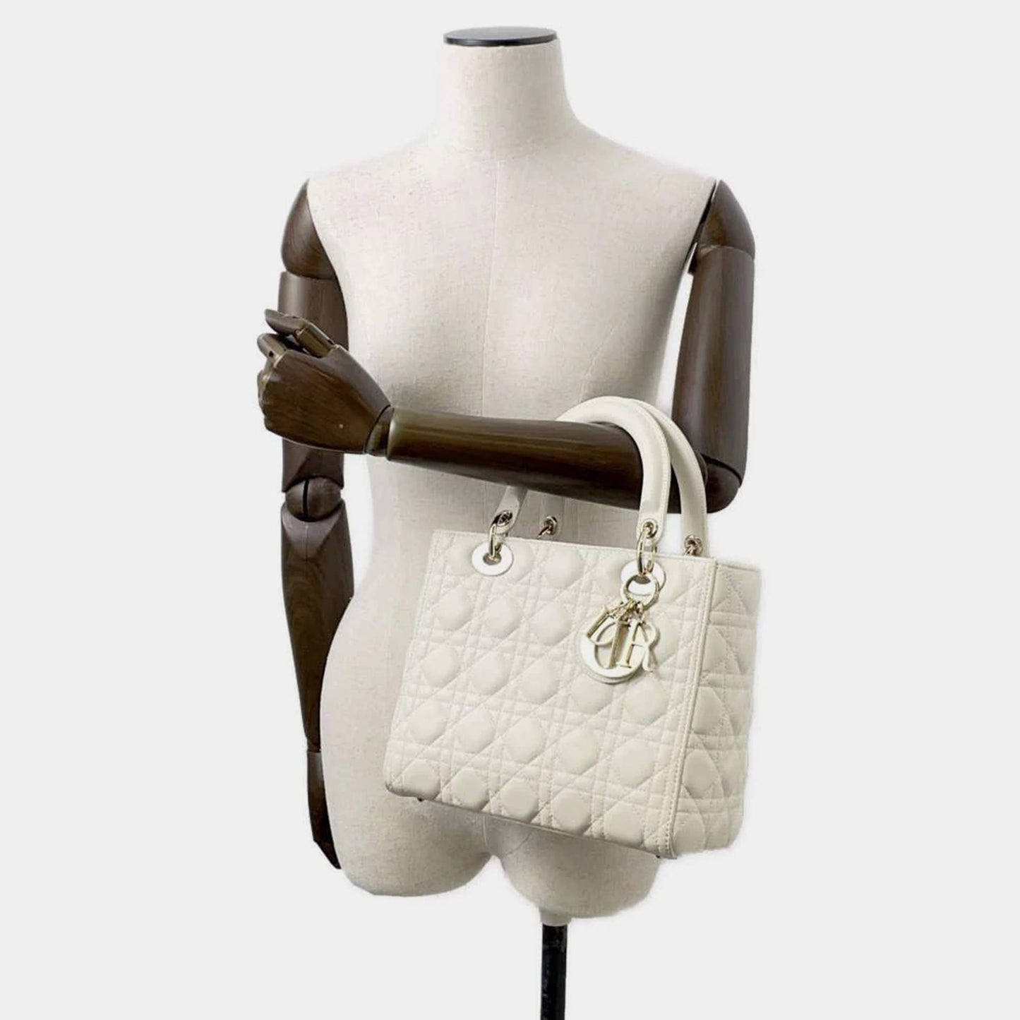 Original Dior  White Lambskin Lady Dior Handbag Size Medium