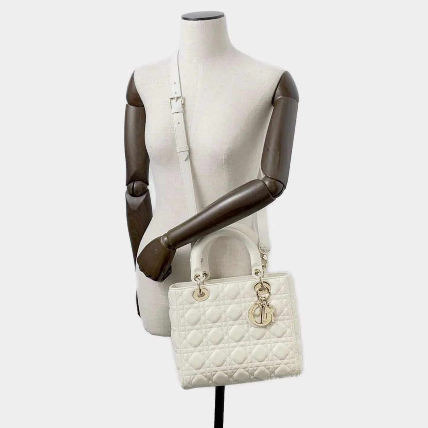 Original Dior  White Lambskin Lady Dior Handbag Size Medium