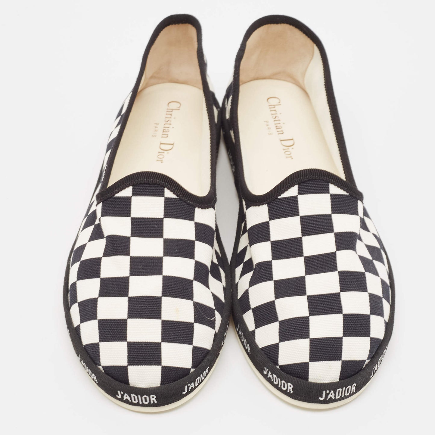 Original Dior White/Black Canvas Checkered Print Ballet Flats Size 40