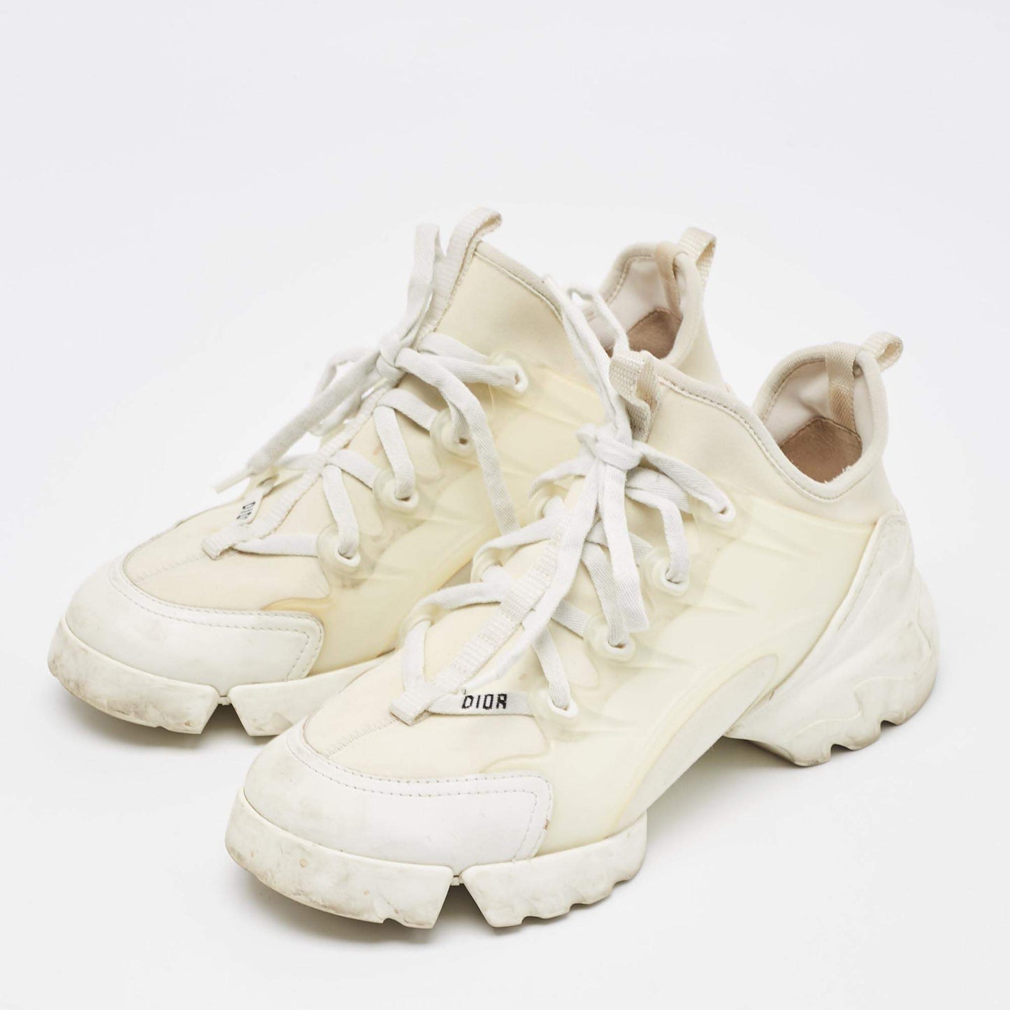 Original Dior White/Cream Leather and Fabric D-Connect Sneakers Size 38