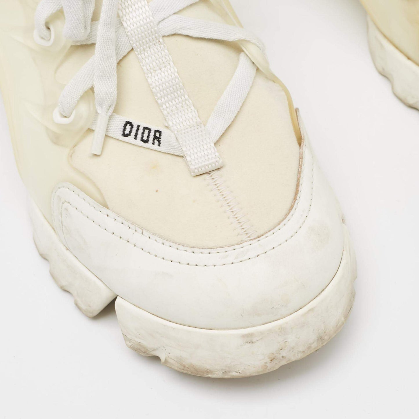 Original Dior White/Cream Leather and Fabric D-Connect Sneakers Size 38