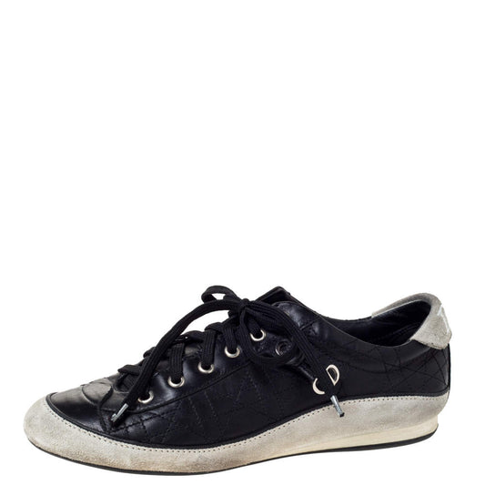 Original Dior Black/Offwhite Leather and Suede Cannage Lace Up Sneakers Size 39.5