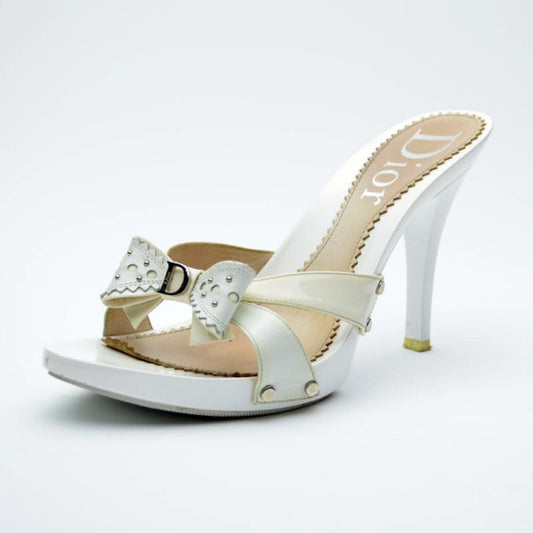 Original Dior White Bow Detail Sandals Size 38