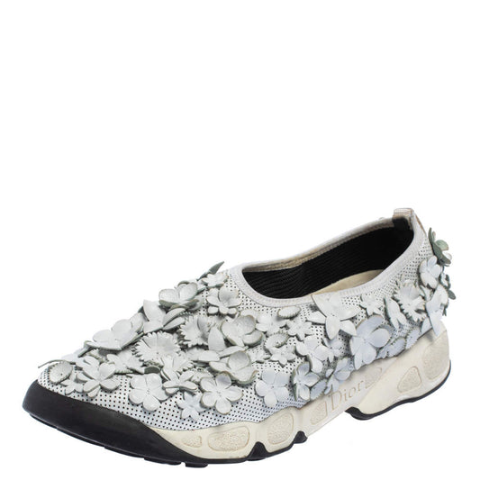 Original Dior White Mesh And Leather Fusion Floral Applique Sneakers Size 39