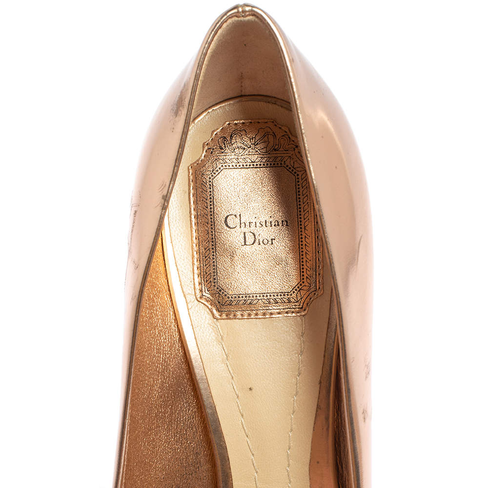 Original Dior Rose Gold Leather Metal Pointed Cap Toe Pumps Size 39