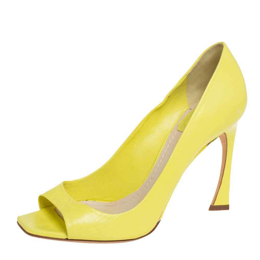 Original Dior Yellow Leather Open Toe Pumps Size 37