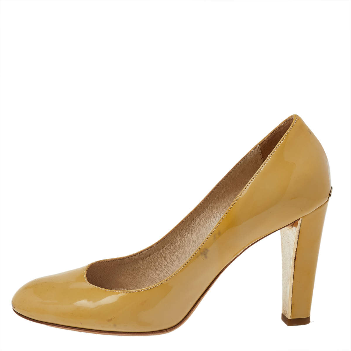 Original Dior Yellow Patent Leather Round Toe Pumps Size 37