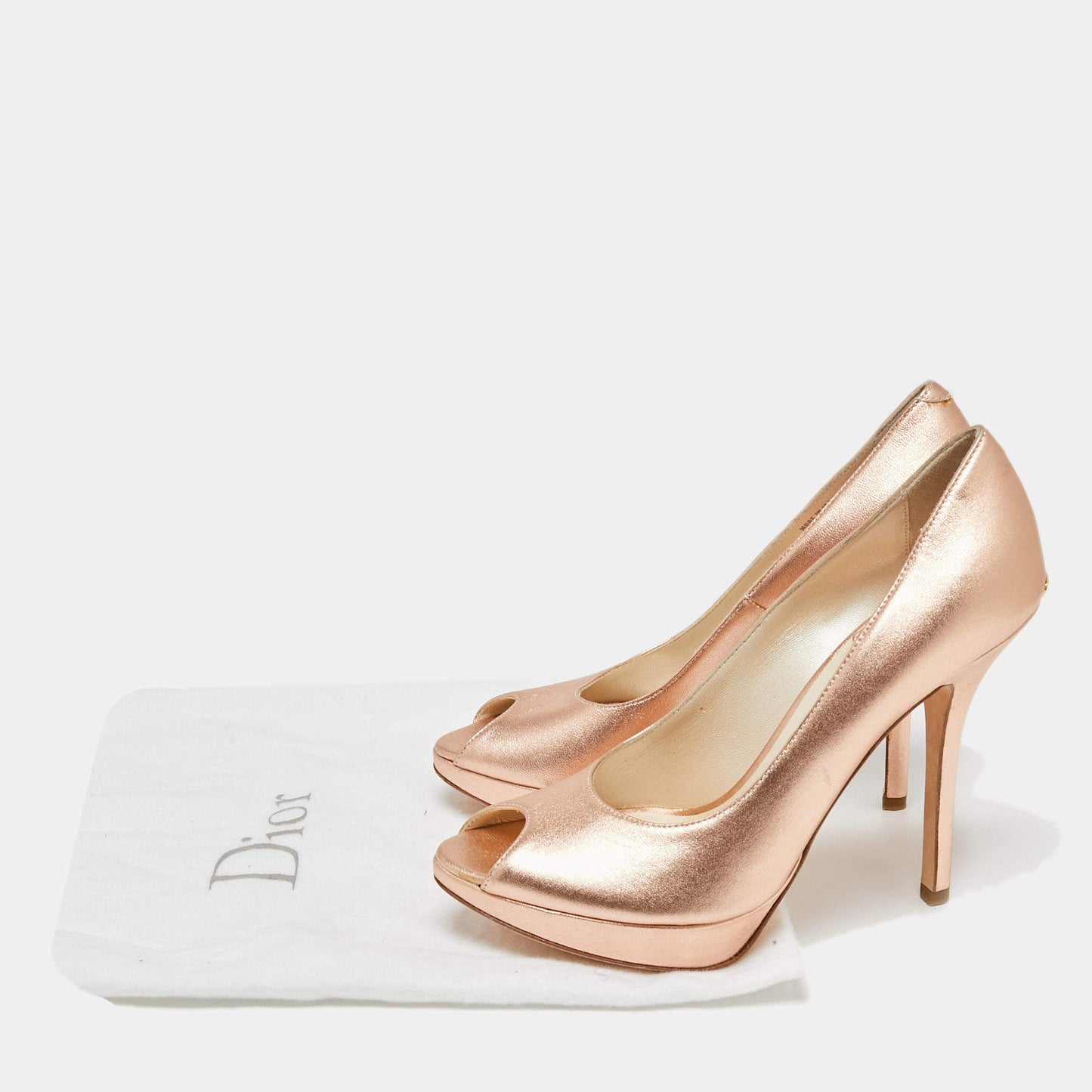 Original Dior Rose Gold Leather Peep toe Platform Pumps Size 35.5