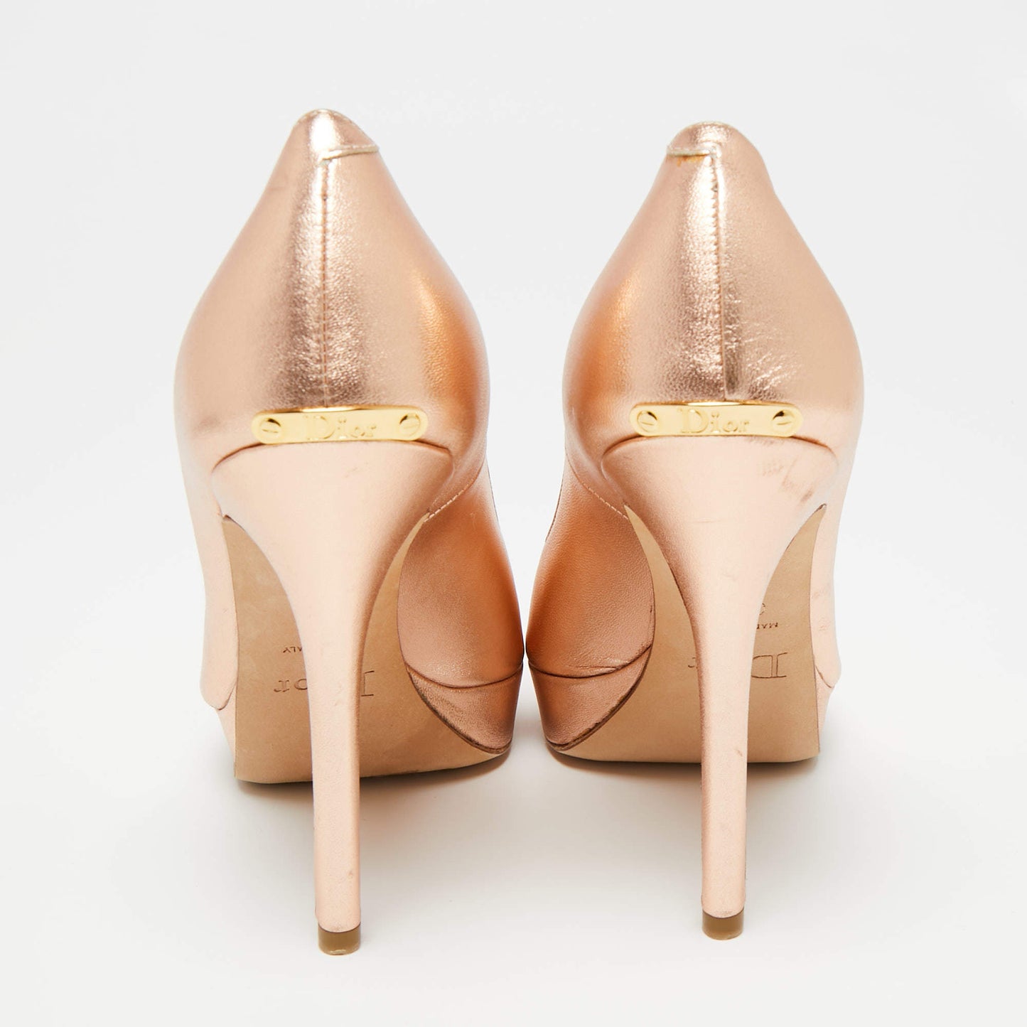 Original Dior Rose Gold Leather Peep toe Platform Pumps Size 35.5